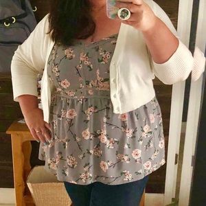 Grey tank with cherry blossoms